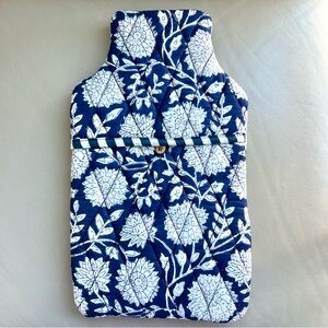 Floral Blue and White Quilted Hot Water Bottle Cover